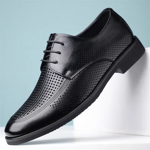Herren Retro Ausschnitt Business Lederschuhe Schnürung Atmungsaktiv Formelle Derby Schuhe Für Büro Kleidung Arbeitsschuhe Übergröße