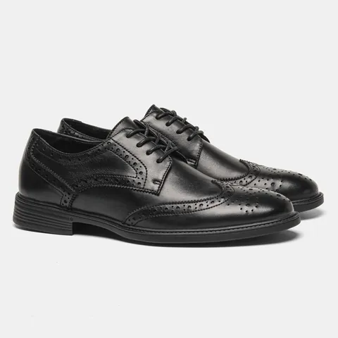 Scarpe Derby Brogue da Uomo in Vera Pelle Scarpe da Uomo Formali per Ufficio e Matrimonio con Doppia Fibbia Stringate Nere
