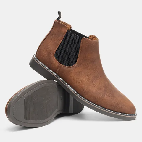 Stivali Chelsea da Uomo Vintage Business Casual Slip-On Pelle PU Stivaletti Mezza Altezza Impermeabili Suola in Gomma