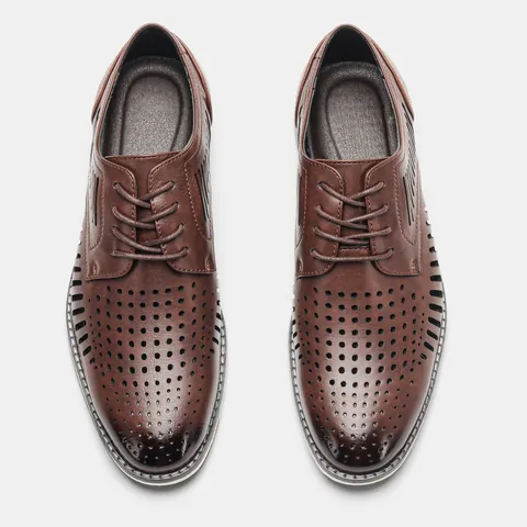 Sandali da Uomo in Stile Britannico Traforati Scarpe in Pelle PU Traspiranti Scarpe Casual Estive Stringate Formali