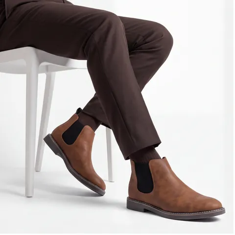 Stivali Chelsea da Uomo Vintage Business Casual Slip-On Pelle PU Stivaletti Mezza Altezza Impermeabili Suola in Gomma