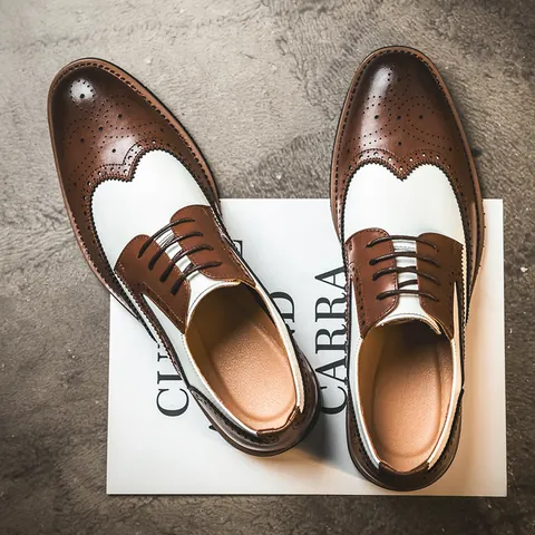Herren Brogue Oxford Schuhe Wingtip Kontrastfarbe Zweifarbig Formelle Business Dress Schuhe Britischer Gentleman Mode Fußbekleidung
