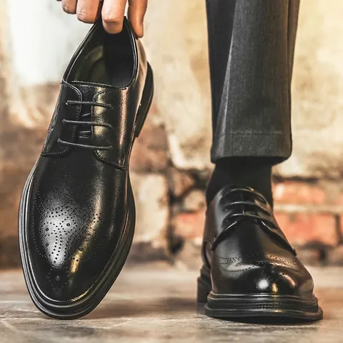 Men's Height Increasing Brogue Dress Shoes Regenerated Leather Lace Up Business Formal Shoes Office Wedding Shoes Black Brown