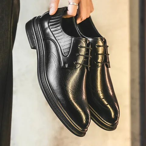 Men's Height Increasing Brogue Dress Shoes Regenerated Leather Lace Up Business Formal Shoes Office Wedding Shoes Black Brown