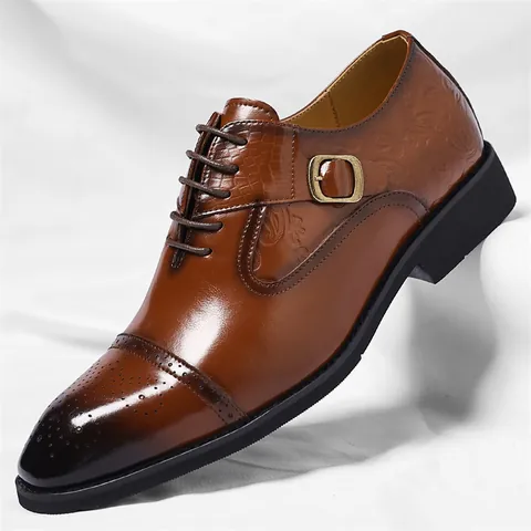 Scarpe Stringate da Uomo in Stile Britannico Business Casual Intagliate Brogue con Rilievo Paisley Fibbia Monk Scarpe Formali