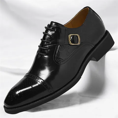 Scarpe Stringate da Uomo in Stile Britannico Business Casual Intagliate Brogue con Rilievo Paisley Fibbia Monk Scarpe Formali