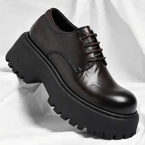 Herren Britischer Stil Business Formal Leder Schuhe Höhenzunahme Plateau Derby Schuhe Dicke Sohle Big Toe Mode Halbschuhe