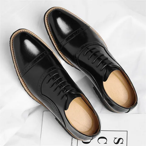 Men's Classic Cap Toe Brogue Oxford Shoes Recycled Leather Business Formal Lace-up Dress Shoes For Wedding Office Party