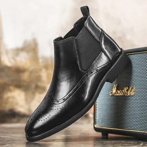 Stivali Chelsea Brogue Vintage da Uomo in Pelle Rigenerata Foderati in Pile Invernali Caldi Stivaletti Scarpe Casual da Lavoro