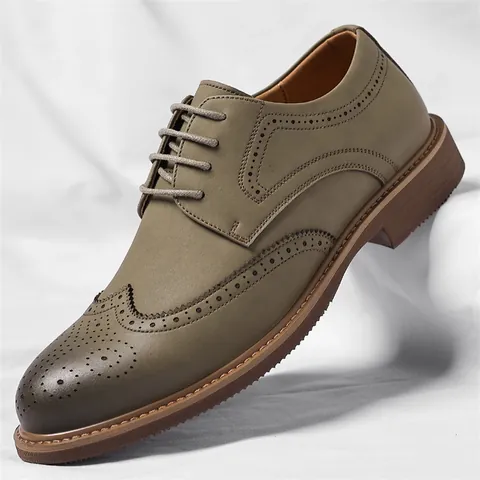 Men's Business Formal Brogue Shoes Wingtip Carved Leather Oxford Shoes Lace-up Non-slip Work Dress Shoes For Office Wedding
