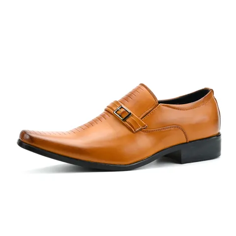 Men Business Loafers PU Leather Slip-On Metal Buckle Shoes Pointed Toe Office Dress Shoes Formal Casual Walking Shoes For Men