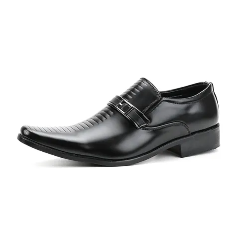 Men Business Loafers PU Leather Slip-On Metal Buckle Shoes Pointed Toe Office Dress Shoes Formal Casual Walking Shoes For Men