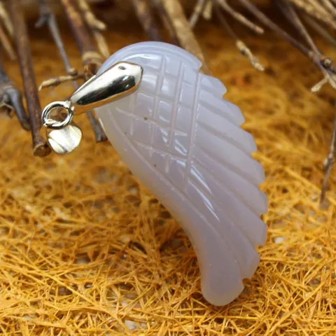 Carved Wing Natural Stone Pendant For Women Men Minimalist Alloy Feather Charms Maifan Stone Sodalite Agate Iron Ore Pendant