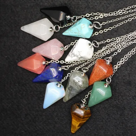 Sechseckiger Kegel Kristallstein Pendel Halskette Einfache Natürliche Mineral Quarz Punkt Anhänger Für Damen Herren Wahrsagerei Schmuck