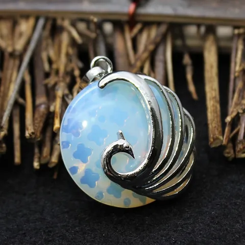 Vintage Ethnic Peacock Pendant Necklace Natural Stone Agate Alloy Hollow Feather Jewelry For Women Bohemian Animal Pendant