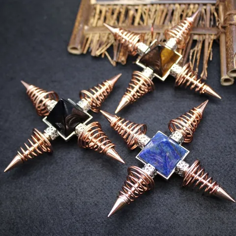Crystal Pyramid Ornament Star Shape Natural Stone Desk Decor With Metal Spring Base Amethyst Lapis Lazuli Orgone Decoration