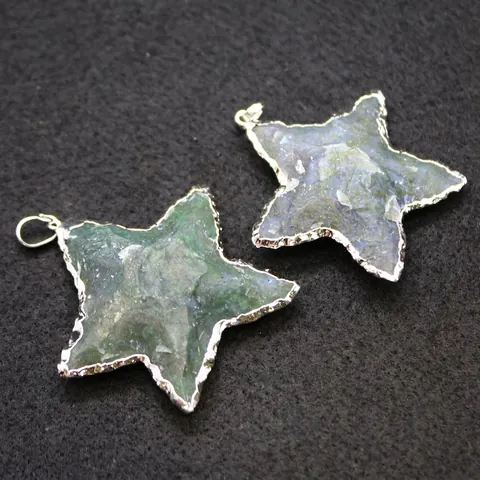 Retro Star Indian Agate Raw Stone Pendant Necklace Silver Alloy Metal Edging Natural Gemstone Charm Jewelry For Women Gift