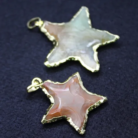Natural Indian Agate Raw Ore Star Pendant Necklace Gold Plated Edge Minimalist Boho Geode Star Sweater Chain For Women