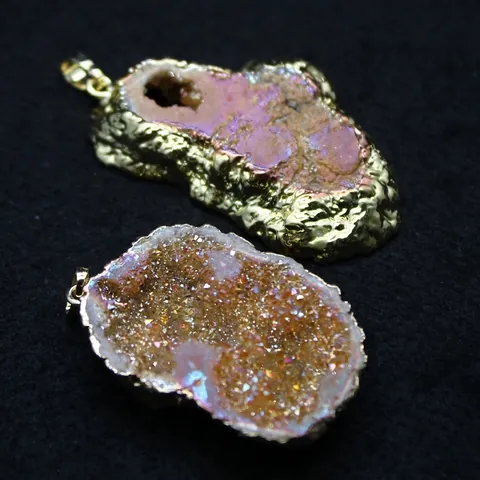 Collar de Colgante Druzy de Geoda de Ágata Natural Irregular Piedra de Cristal Colorida Joyería Bohemia Regalo para Mujer