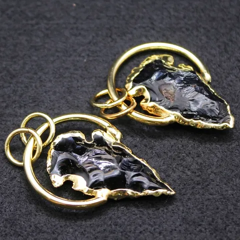 Vintage 24K Vergulde Ruwe Obsidiaan Pijlpunt Hanger Ketting Voor Mannen Vrouwen Natuursteen Etnische Boho Sieraden