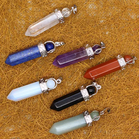 Naturstein Sechseckige Säule Anhänger Ohne Kette Für Damen Vintage Filigran Kappe Bergkristall Amethyst Reiki Schmuck