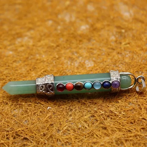 Hexagonal Pillar Crystal Natural Stone Pendant 7 Chakra Beads Healing Point Dowsing Pendulum Vintage Alloy Necklace Gift