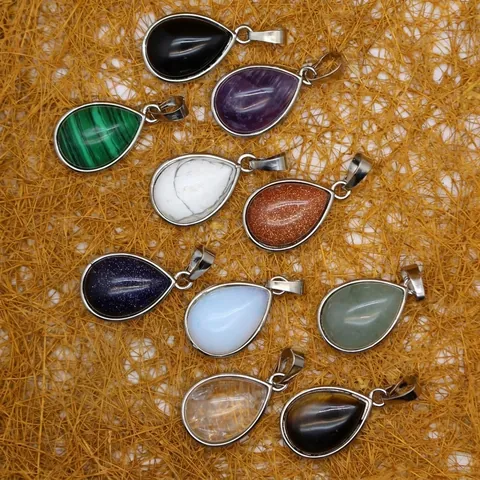 Pendentif Seul en Pierre de Cristal Minimaliste Sans Chaîne pour Femmes Pierre Naturelle Opale Améthyste Breloque en Goutte Accessoire de Bijoux