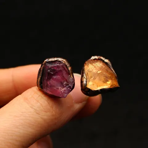 Medieval Retro Natural Raw Stone Open Ring For Women Men Adjustable Antique Copper Fluorite Citrine Bohemian Handcrafted Jewelry