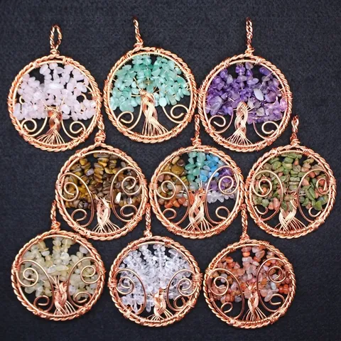 Collana Con Ciondolo Albero Della Vita Vintage Gioielli in Pietra Naturale Avvolti in Filo di Rame Fatti a Mano Per Uomo Donna Unisex Regalo
