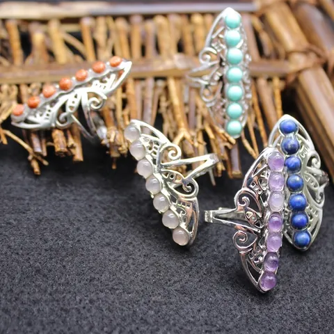 Boho Vintage Alloy Snowflake Stone Open Adjustable Ring For Women Ethnic Retro Hollow Shield Finger Ring Jewelry Gift