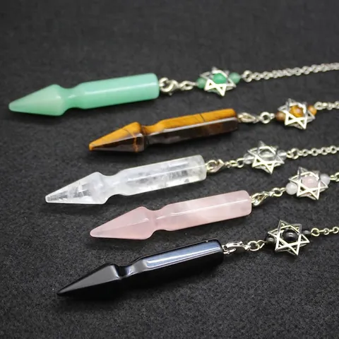 Natural Stone Hexagonal Pointed Arrowhead Dowsing Pendulum Star Pendant Necklace Crystal Reiki Healing Jewelry For Women Men