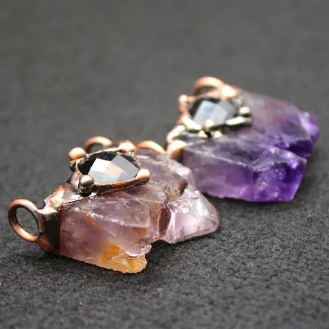 Collar con Colgante de Amatista Druzy Vintage Medieval Incrustación de Ágata Negra Joyería de Aleación Color Cobre