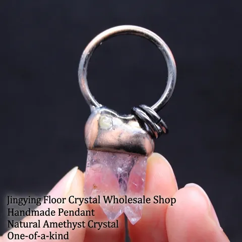 Natural Amethyst Raw Stone Crystal Pendant Necklace Retro Handmade Alloy Wrapped Gemstone Necklace For Women Jewelry Gift
