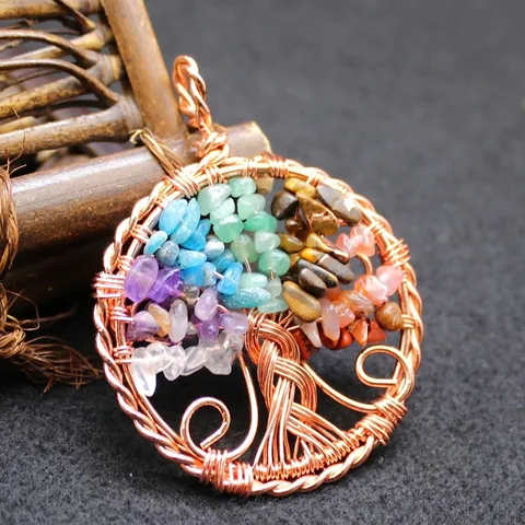 Collana Con Ciondolo Albero Della Vita Vintage Gioielli in Pietra Naturale Avvolti in Filo di Rame Fatti a Mano Per Uomo Donna Unisex Regalo