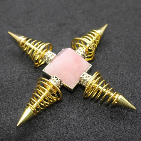 Übertriebene Persönlichkeit Kristall Pyramide Ornament Metall Feder Basis Energiestein Rosenquarz Amethyst Schreibtisch Deko Handwerk