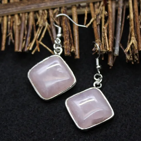 Rhombic Natural Stone Drop Hook Earrings Ins Style Alloy Gemstone Turquoise Amethyst Aventurine Obsidian Quartz Jewelry For Women