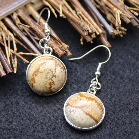 Simple Round Natural Stone Drop Earrings For Women Vintage Geometric Circle Dangle Earrings Handcrafted Jewelry Gift
