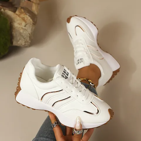 Women's Platform Dad Sneakers Patent Leather Color Block Lace Up Breathable Running Shoes Comfortable Sport Shoes For Daily Casual Wear
