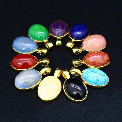 Simple Oval Agate Pendant Necklace For Women 24K Gold Plated Amethyst Lapis Lazuli Turquoise Gemstone Fashion Jewelry Gift