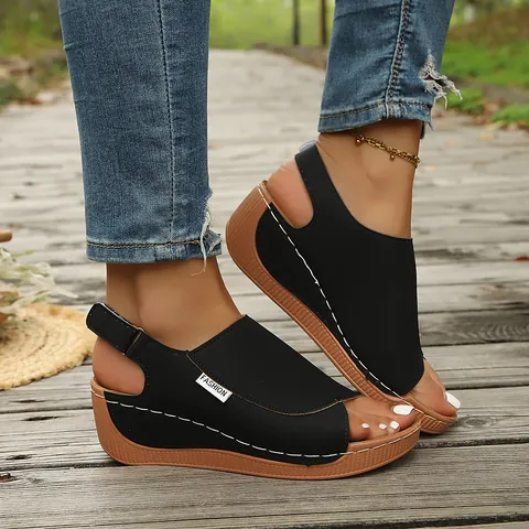Women's Fashion Wedge Platform Sandals Peep Toe Lightweight Summer Casual PU Leather Walking Shoes For Lady Leisure Outdoor