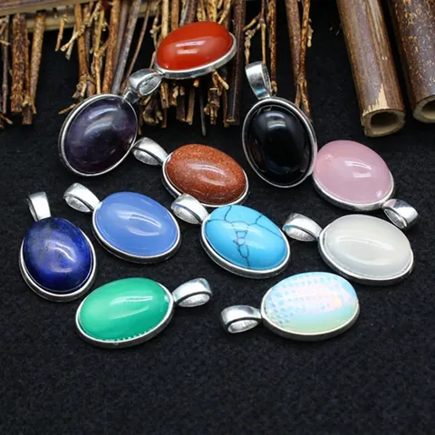 Vintage Agate Pendant Necklace For Women Simple Small Egg Shaped Natural Stone Gemstone Pendant Jewelry Gold Silver Tone