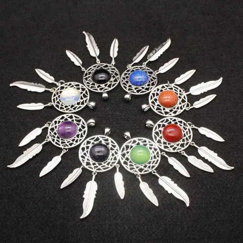 Bohemian Dream Catcher Pendant Necklace Alloy Agate Crystal Feather Tassel Ethnic Style Hollow-out Necklaces For Women Jewelry Gift