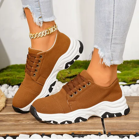 Women's Platform Canvas Sneakers Color Block Lace-up Low Top Casual Sports Shoes Outdoor Non-slip Thick Sole Canvas Shoes