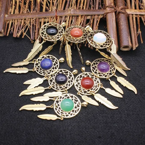 Bohemian Dream Catcher Pendant Necklace Alloy Agate Crystal Feather Tassel Ethnic Style Hollow-out Necklaces For Women Jewelry Gift