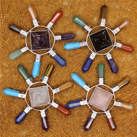 Ethnic Style Natural Stone Crystal Pyramid Ornament Chakra Energy Generator Meditation Healing Desk Decoration Home Office
