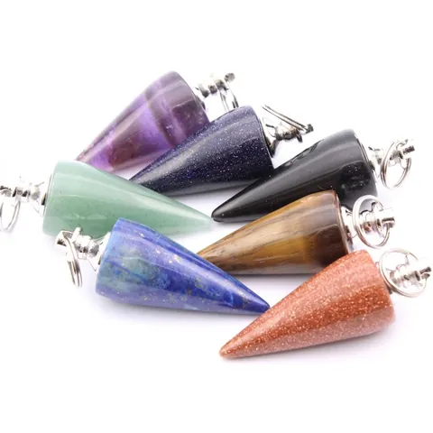 Minimalist Natural Crystal Pendulum Cone Stone Pendant Alloy Lapis Lazuli Amethyst Healing Stone Jewelry For Divination Gift Unisex