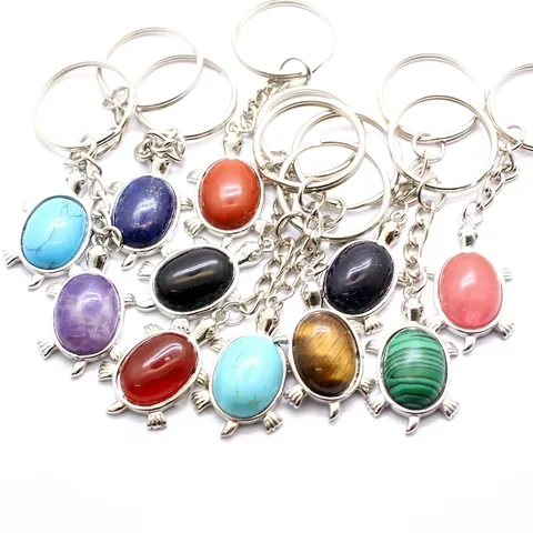 Porte-clés Pendentif Forme Tortue Avec Pierre Naturelle Cristal Alliage Argenté Bijoux Animaux Pour Femmes Hommes Accessoire De Sac
