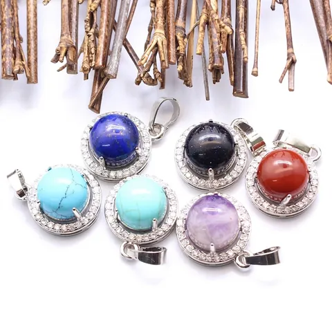 Collier Pendentif en Pierre Naturelle Ronde de Mode Avec Bordure en Strass Chaîne de Clavicule en Cristal Pour Femmes Cadeau