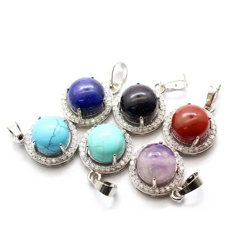 Collier Pendentif en Pierre Naturelle Ronde de Mode Avec Bordure en Strass Chaîne de Clavicule en Cristal Pour Femmes Cadeau