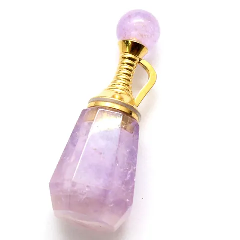 Collar con Colgante de Mini Frasco de Perfume en Amatista Natural Cuarzo Rosa Cuarzo Ahumado Joyería de Cristal para Mujer